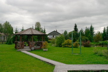 wooden gazebo for relaxing in the Park