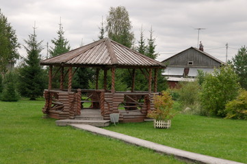 wooden gazebo for relaxing in the Park