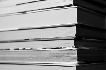 Stack of Used Old Books in the School Library, Toned Cross Processed Image. Black'n'White