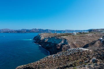 Yachts and sailing boats on the Aegean Sea in the Greek Islands near Santorini Island