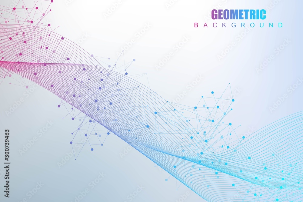 Aufkleber geometric abstract background with connected line and dots. structure molecule and communication. bi