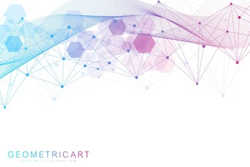 Science network pattern, connecting lines and dots. Technology hexagons structure or molecular connect elements.