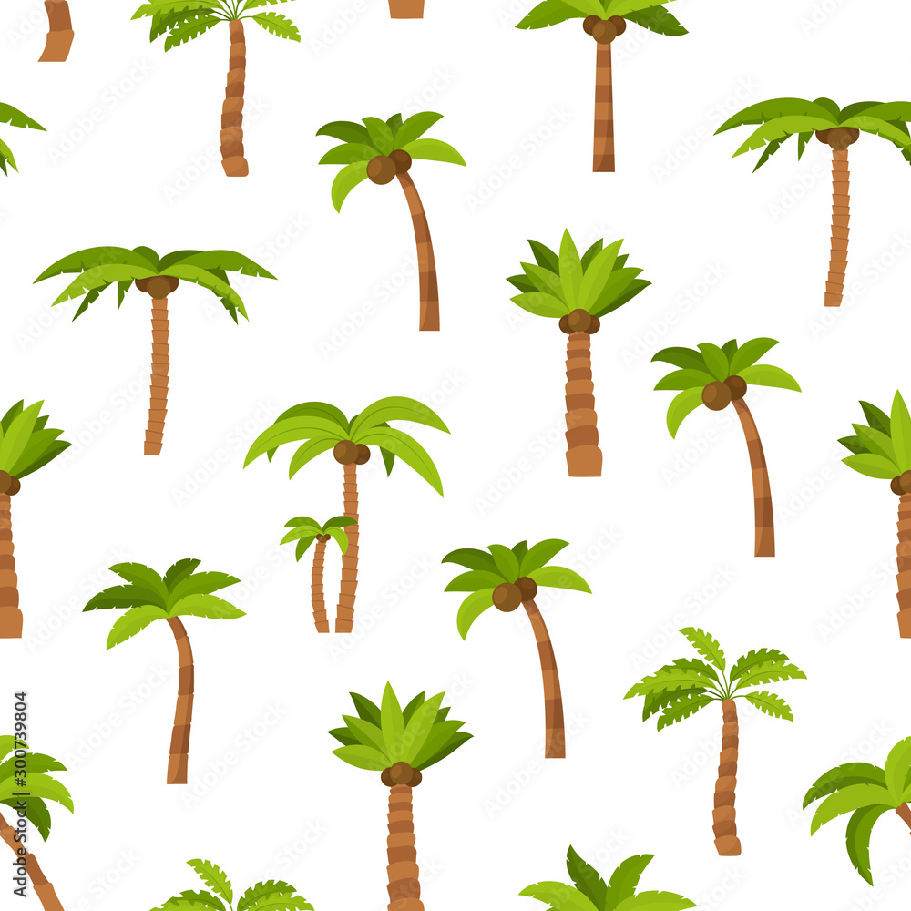 Poster cartoon color palma tree seamless pattern background. vector