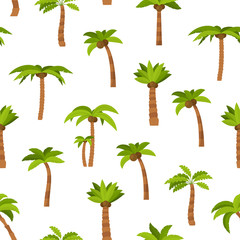 Cartoon Color Palma Tree Seamless Pattern Background. Vector