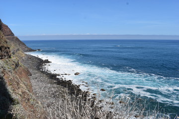 Hiking trail to Sao Lourenco with the blue ocean in Madeira, Portugal