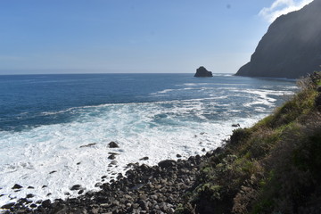 Hiking trail to Sao Lourenco with the blue ocean in Madeira, Portugal