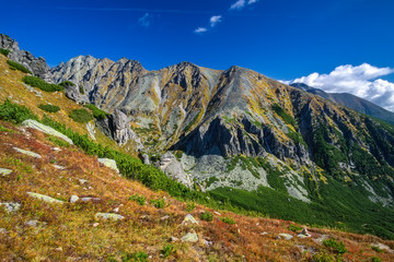 Autumn view of sunny mountains in High Tatras
