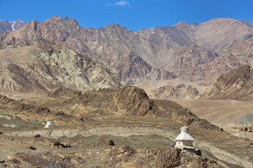 Budhist stupa in Alchi village with Himalayas at background, Ladakh, India