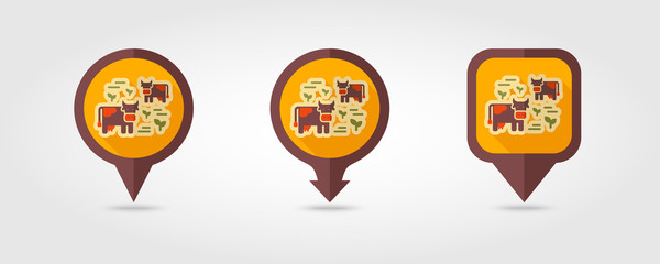 Fototapeta premium Cow on a pasture flat vector pin map icon