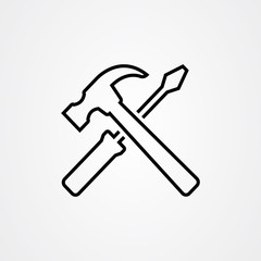 Hammer and screwdriver icon vector in outline style