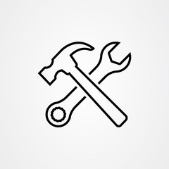 Hammer and wrench icon vector in outline style