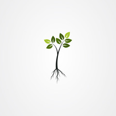 Tree with the roots, green spring tree vector illustration.