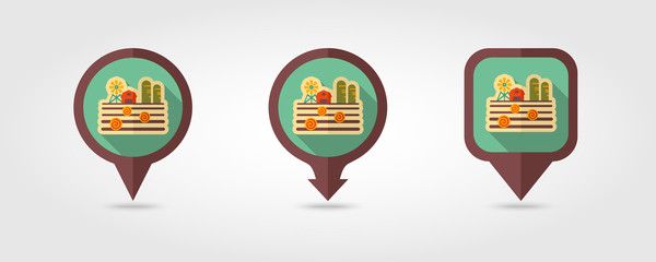 Farm landscape with barn, haystack and granary