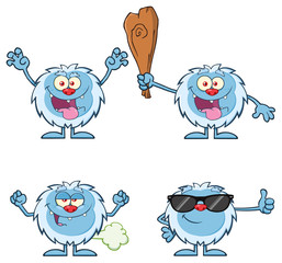 Cute Yeti Cartoon Mascot Character Set 5. Vector Collection Isolated On White Background