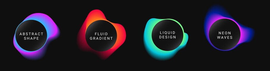 Vector colorful neon templates. Circle shapes with vivid gradients. Fluid gradients for banners, posters, covers.