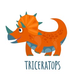 Dinosaur. Vector colorful flat illustration isolated on white. Lettering triceratops.