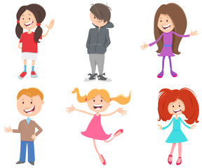 cartoon happy kids ant teen characters set