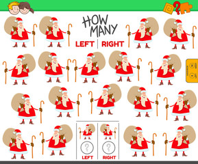 counting left and right pictures of cartoon Santa Claus