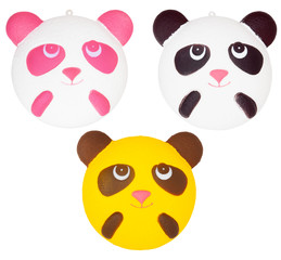 toy panda pink black yellow on a white background