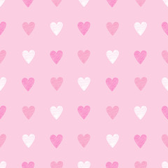 Fototapeta na wymiar Hand-drawn seamless pattern, hearts on a pink background. Romantic print for wrapping, fabric, wallpaper.