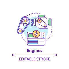 Engines concept icon. Power source idea thin line illustration. Modern motors, mechanism. Innovative energy source and engineering. Vector isolated outline drawing. Editable stroke