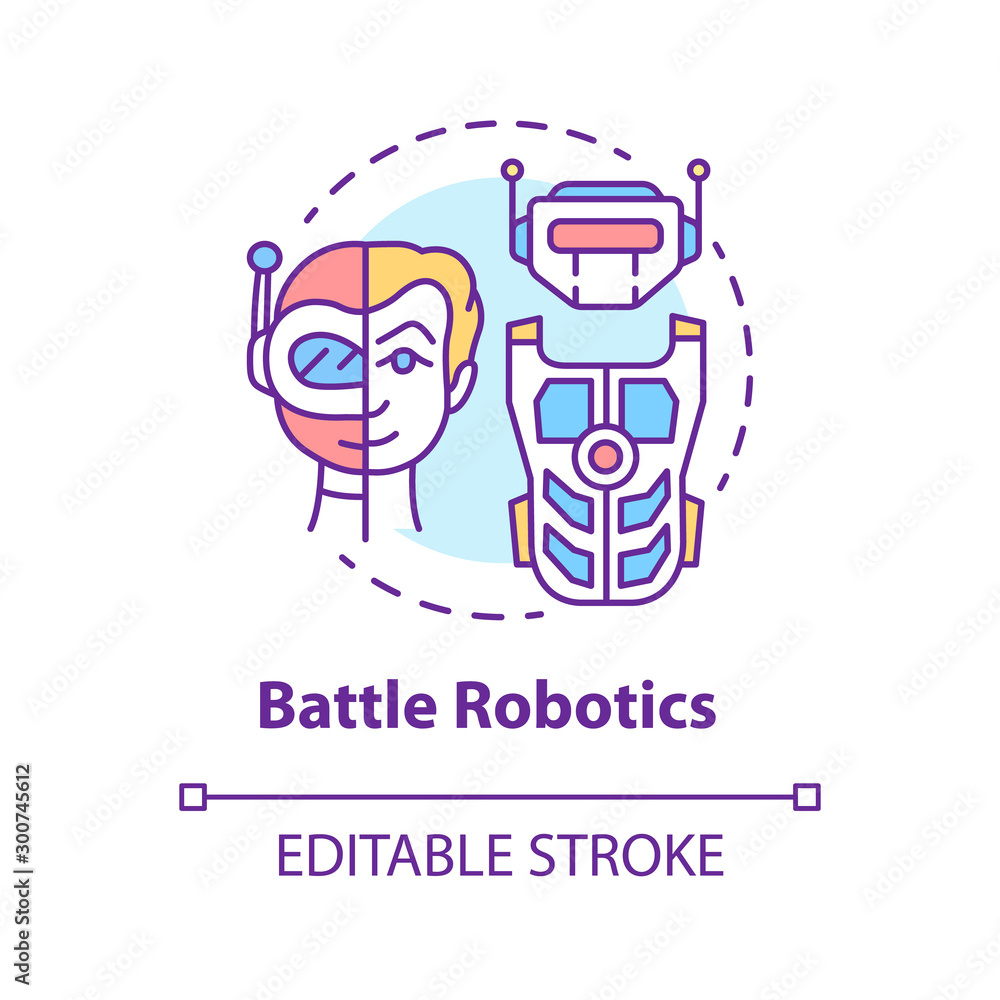 Poster battle robotics concept icon. transformers idea thin line illustration. types of robots, classificat