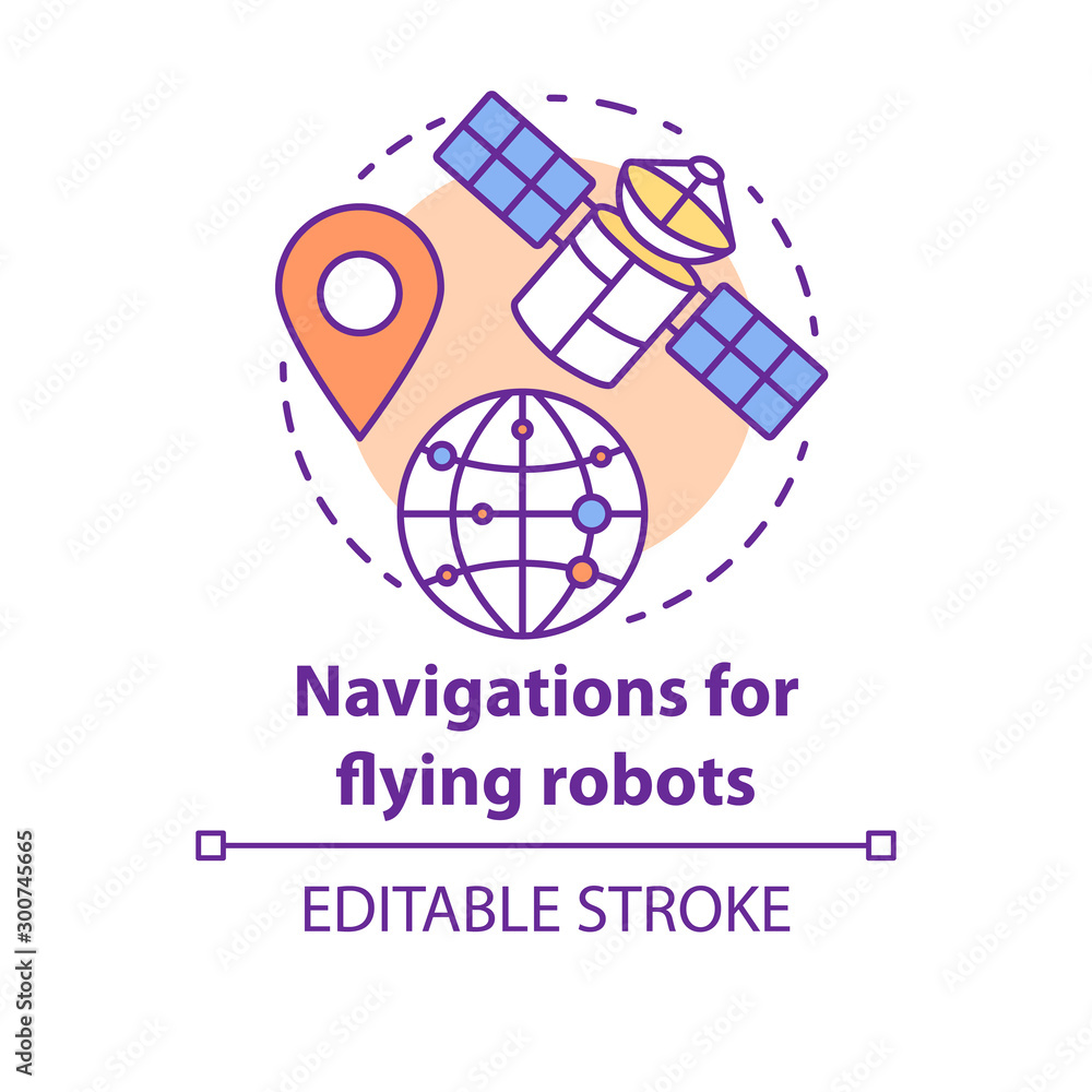 Poster navigations for flying robots concept icon. satellites idea thin line illustration. gprs for drones,