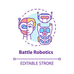 Battle robotics concept icon. Transformers idea thin line illustration. Types of robots, classification. Computer machine combat, fighting. Vector isolated outline drawing. Editable stroke..