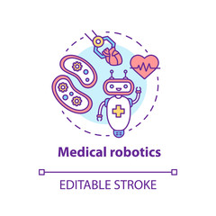 Fototapeta premium Medical robotics concept icon. Health care computer machines idea thin line illustration. Types of robots, classification. Innovative hospital system. Vector isolated outline drawing. Editable stroke