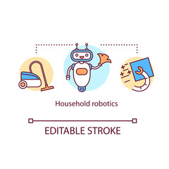 Household robotics concept icon. Domestic indoor robot. Automatic house cleaner. Electronic housekeeping device idea thin line illustration. Vector isolated outline drawing. Editable stroke