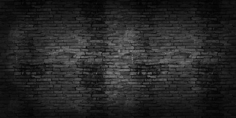 Black brick walls background and texture. The texture of the brick is black. Background of empty brick basement wall. black wall.