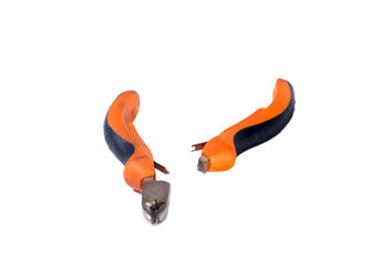 Broken nippers on white background