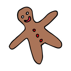 Ginger bread man. Colorful outline on white background. Picture can be used in christmas and new year greeting cards, posters, flyers, banners, logo etc. Vector illustration. EPS10