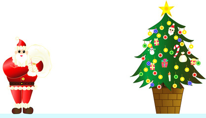 サンタクロースとクリスマスツリー　白背景