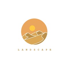 Desert logo design template.Mountain hill with sunshine illustration