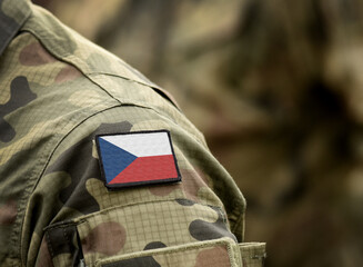 Flag of Czech Republic on military uniform. Army, troops, soldiers. Collage.