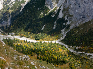 Overview of german valley hoellental in autumn