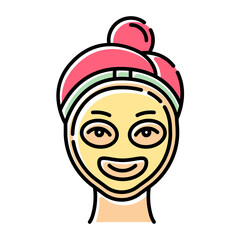 Vitamin C mask color icon. Skin care procedure. Facial beauty treatment. Using liquid mask. Exfoliating and moisturizing effect. Dermatology, cosmetics, makeup. Isolated vector illustration