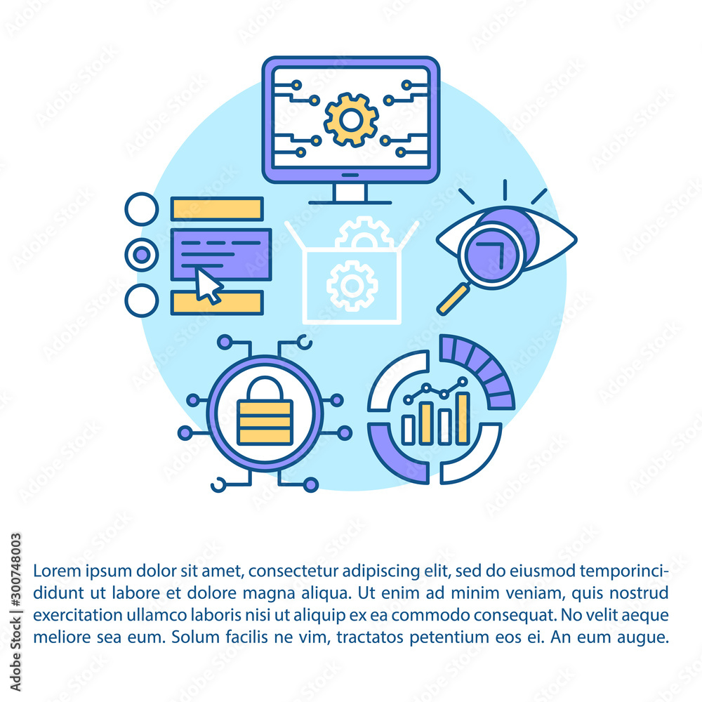 Fototapete software testing article page vector template. usability analysis. program development. brochure, ma