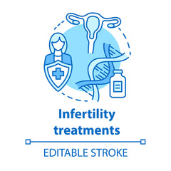 Infertility treatments concept icon. Reproductive system health idea thin line illustration. Women healthcare, pregnancy, gynecology, IVF. Vector isolated outline drawing. Editable stroke