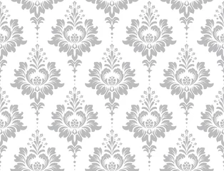 Fotobehang Wallpaper in the style of Baroque. Seamless vector background. White and grey floral ornament. Graphic pattern for fabric, wallpaper, packaging. Ornate Damask flower ornament. © ELENA