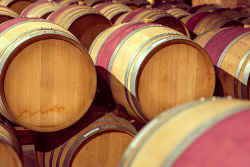 Oak barrels used to age wine or whiskey