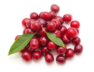 Cherries with leaf.