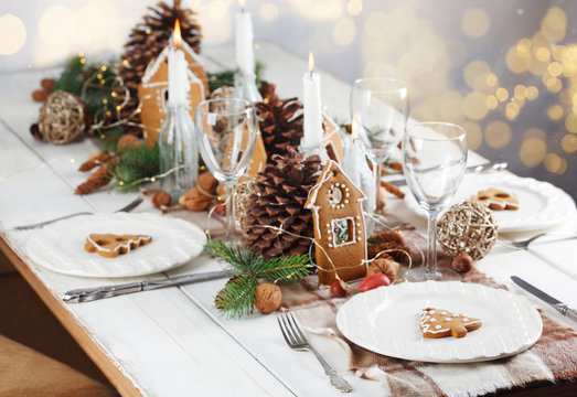 Christmas table setting. Holiday decoration