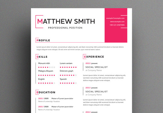 Minimalist Resume with Magenta Accents