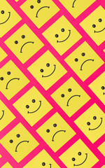 Paper art character on pink backdrop. Colorful abstract background. Template design. Comic face art. Graphic abstract background.