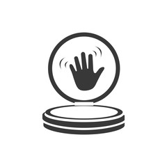 Pocket mirror icon with hello. Little mirror sign. Simple flat logo of mirror witn hand on white background. Vector illustration.