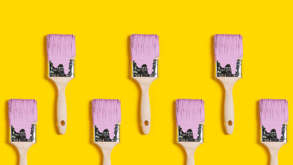 Abstract brush paint renovating pattern for wallpaper design. Yellow stain on colorful backdrop. Abstract art background. .