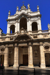 historical church and buildings in the downtown of turin city, in italy