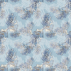 Fir tree branches seamless pattern. Watercolor illustration. Hand painted background.